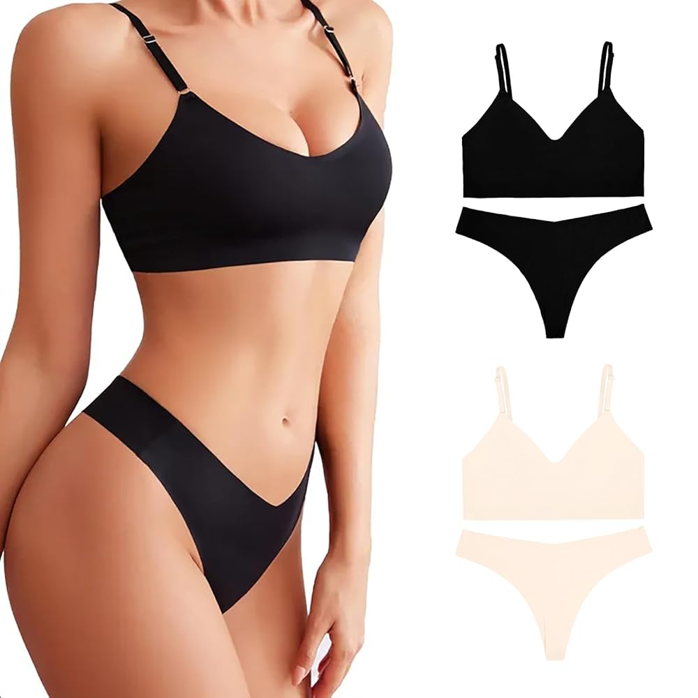 新品　CDL Women's Bralette / Bikini Briefs Amazon.com: FGZ 2 Pack Bra and Panty Sets for Women Seamless